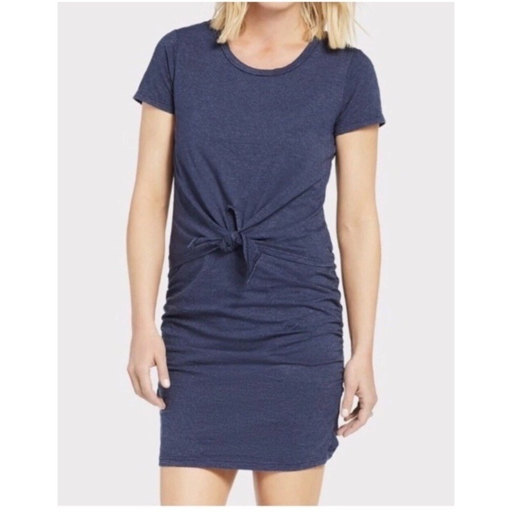 Sundry Mini Shirt Dress Navy Blue Tie Front Ruched Women's Size Small